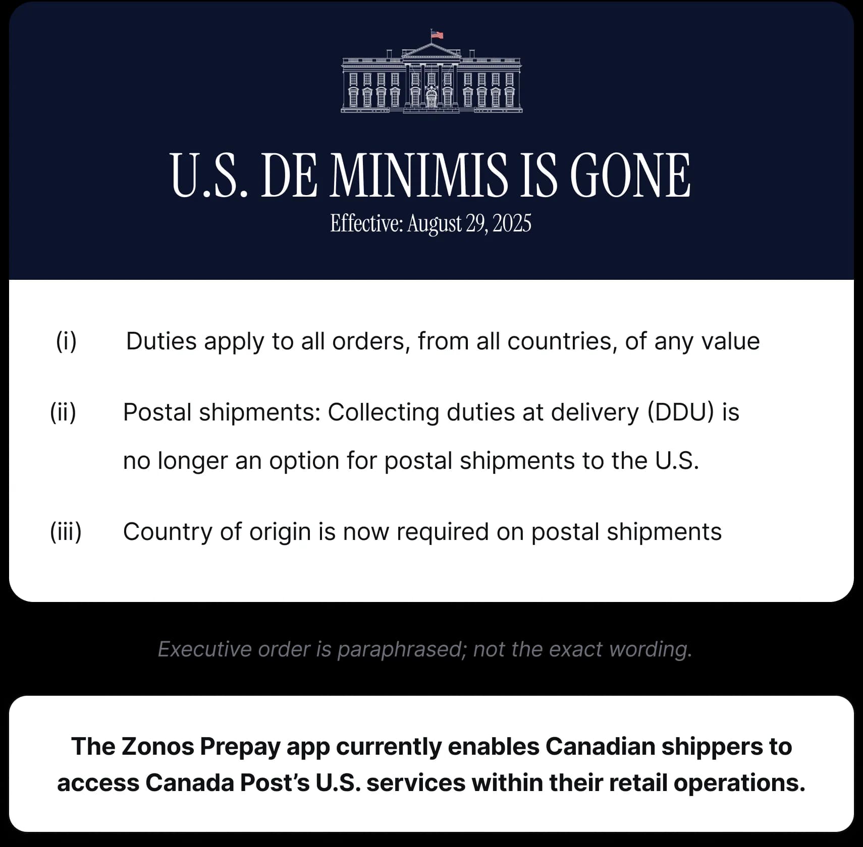 Zonos app shown with Canada Post